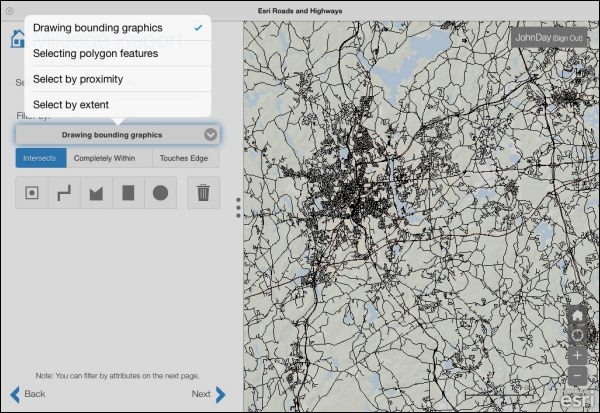 Spatial selection by drawing bounding graphics Spatial selection by drawing bounding graphics
